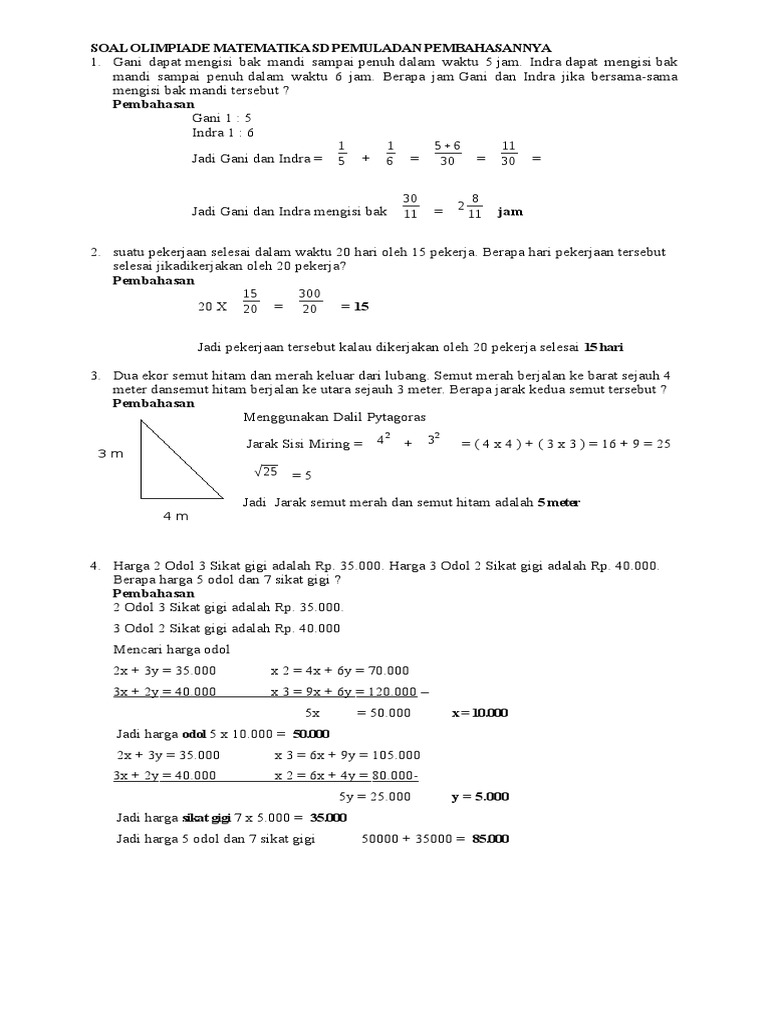 Soal Olimpiade Matematika Sd Pemuladan Pembahasannya Pdf
