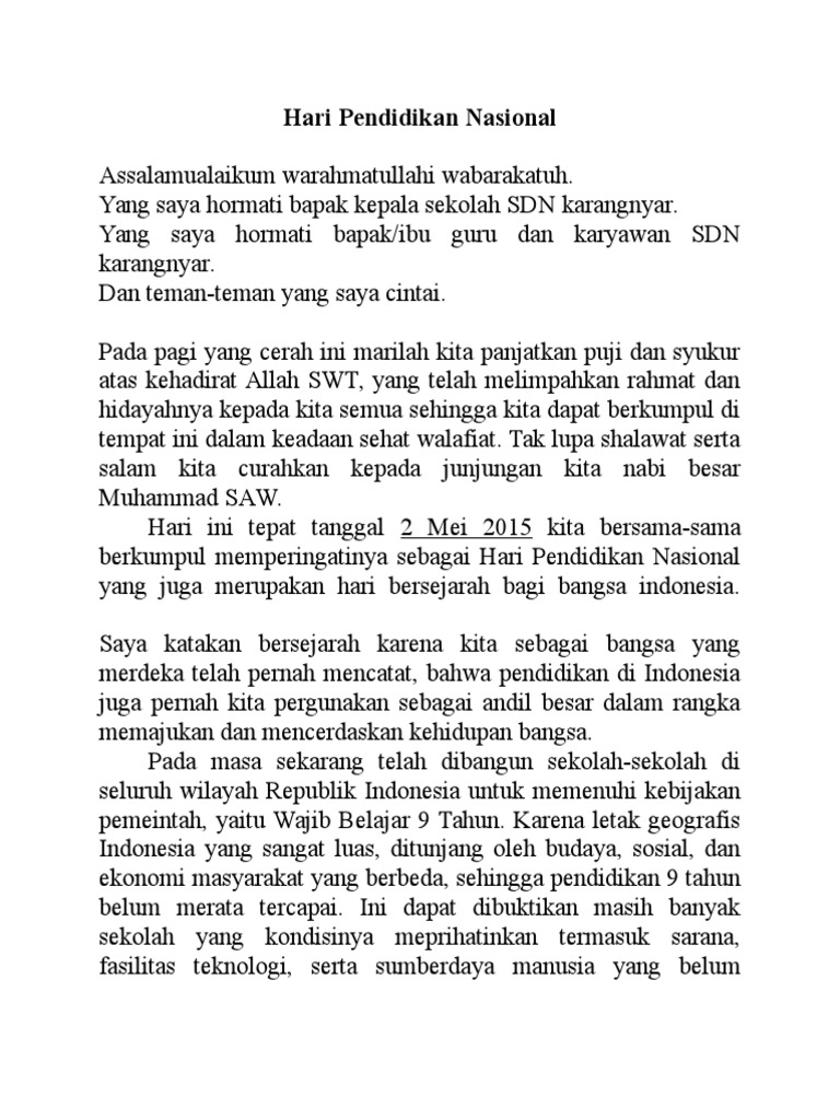 Pidato Hari Pendidikan Nasional