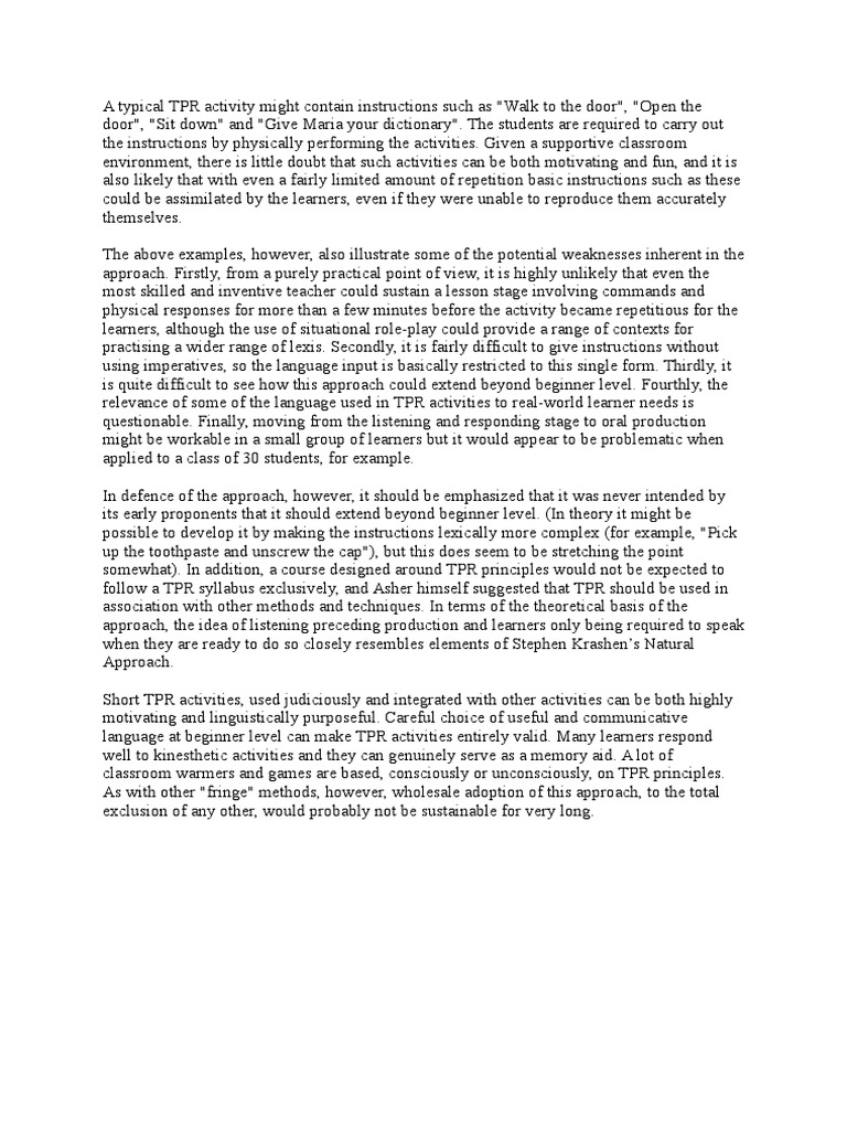 A Typical TPR Activity Might Contain Instructions Such As | Pedagogy