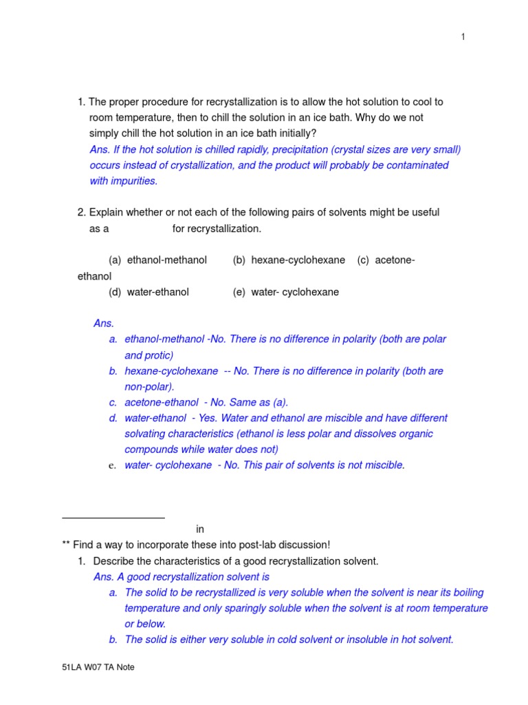 Lab Questions and Answers PDF Solubility Solvent