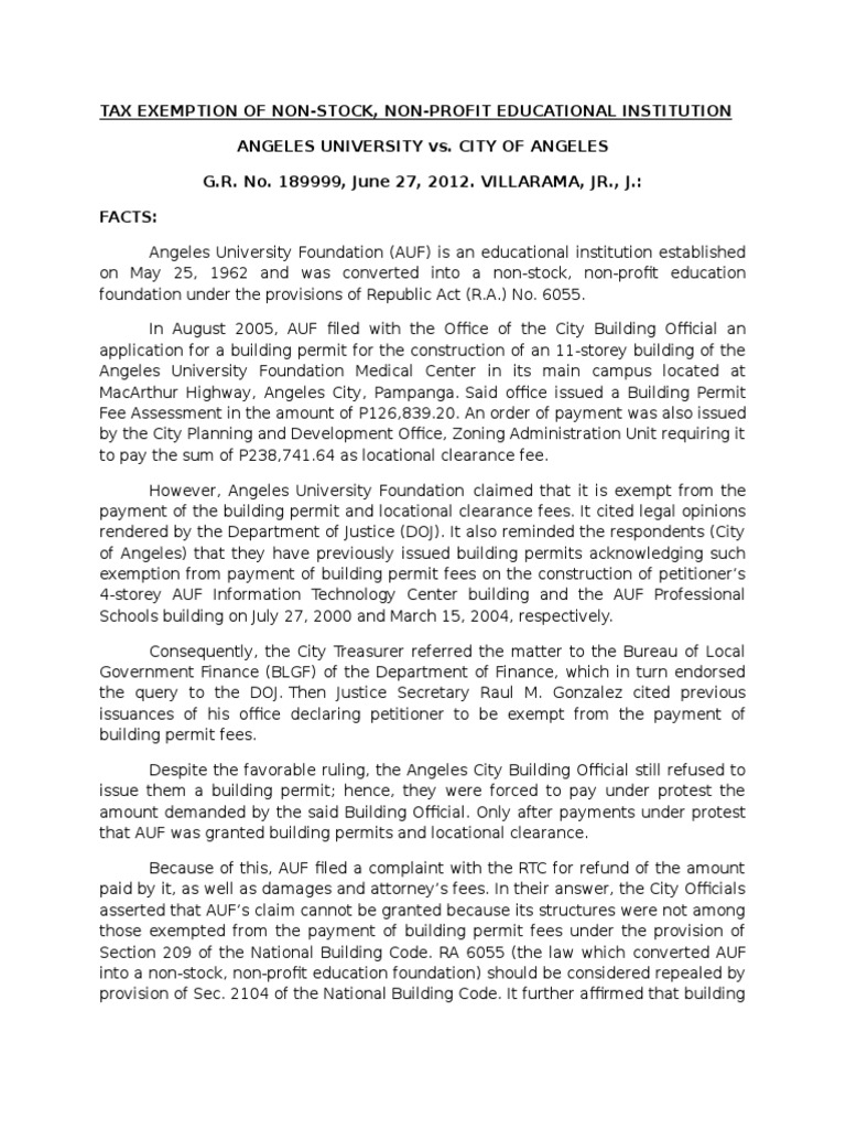 TAX EXEMPTION OF NONSTOCK, NONPROFIT EDUCATIONAL INSTITUTION