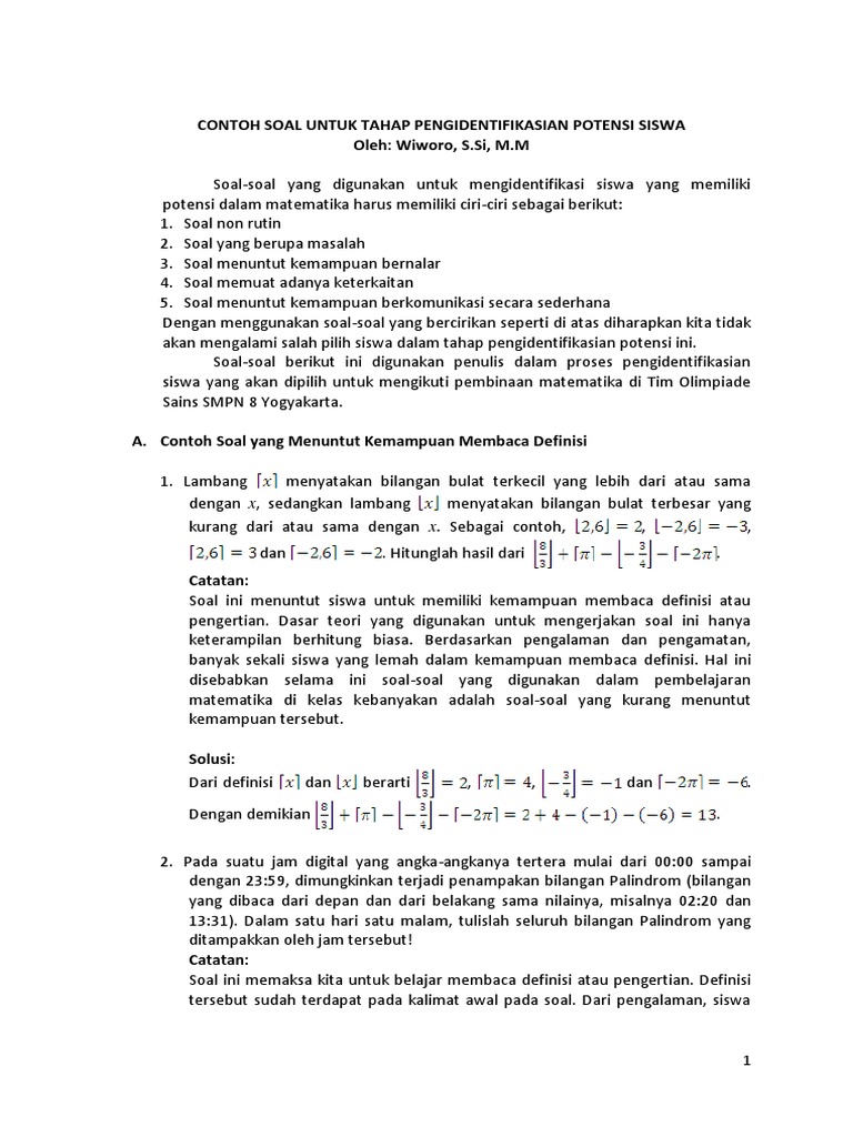 Contoh Soal Identifikasi Potensi Siswa | PDF