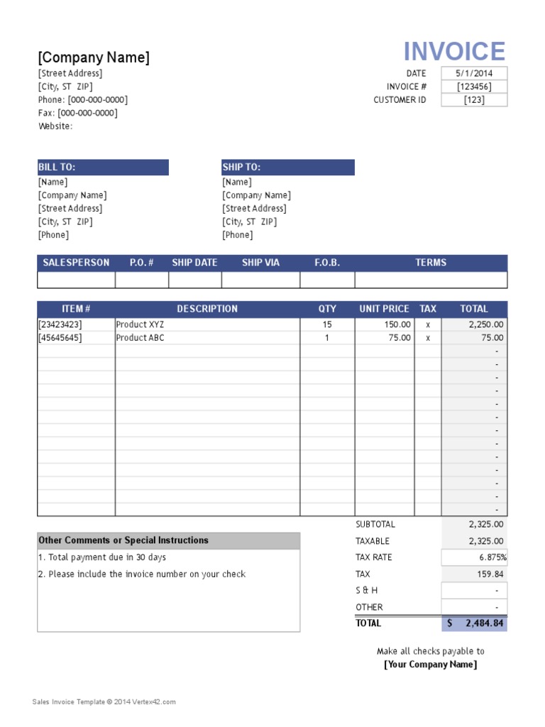 sales-invoice.xlsx | Invoice | Cheque