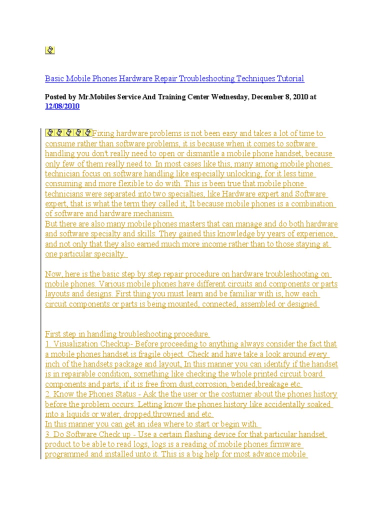 Basic Mobile Phones Hardware Repair Troubleshooting Techniques Tutorial