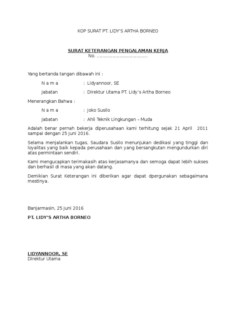 Contoh Surat Referensi Kerja - Contoh Surat