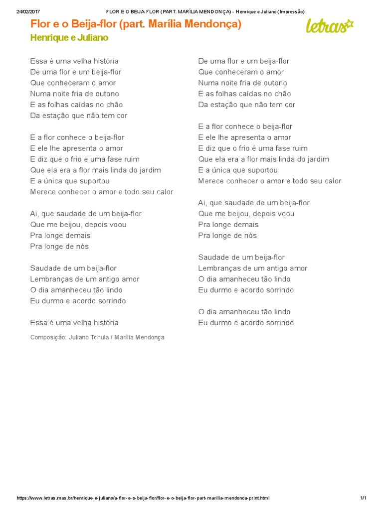 A Rosa E O Beija Flor Letra