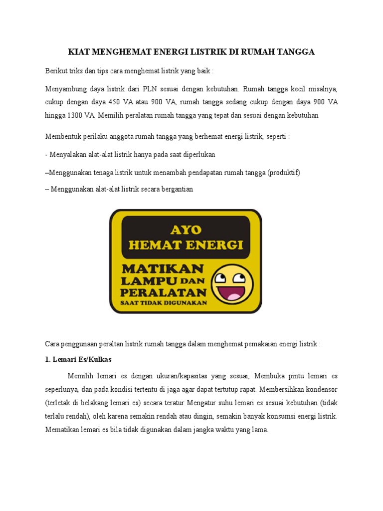 Kiat Menghemat Energi Listrik Di Rumah Tangga