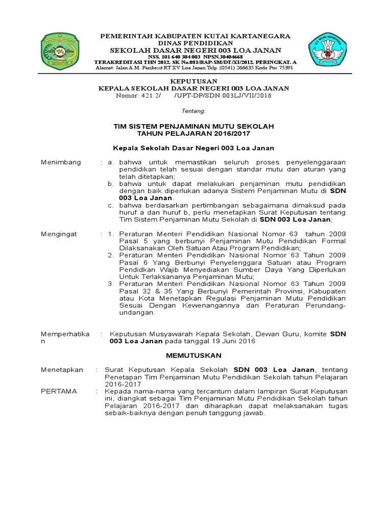 Contoh SK Tim PMP PDF