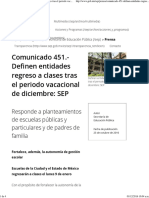 Comunicado 451. - Definen Entidades Regreso A Clases Tras El Periodo Vacacional de Diciembre SEP Secretaría de Educación Pública Gobierno Gob