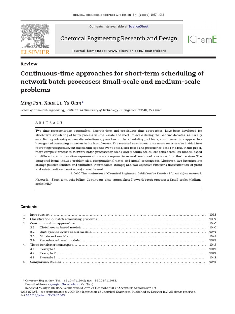 Continuous-Time Approaches For Short-Term Scheduling of Network Batch ...