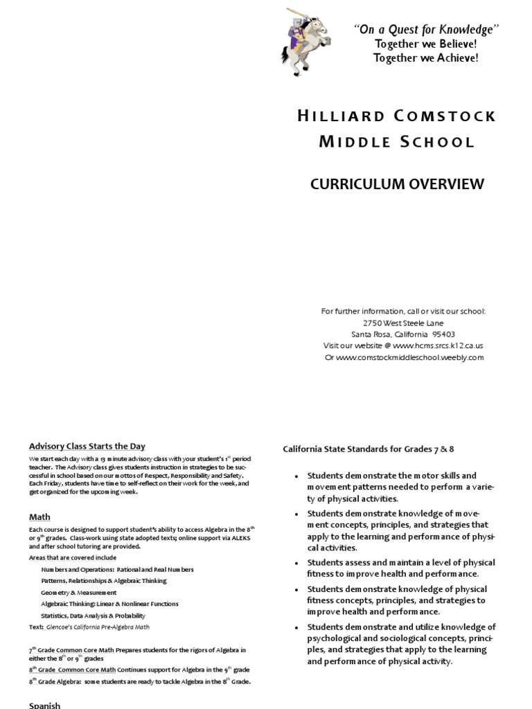 Hilliard Comstock Middle School Curriculum | PDF | Common Core State ...