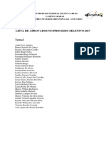 Lista de aprovados no processo seletivo 2017 da UFSCurso