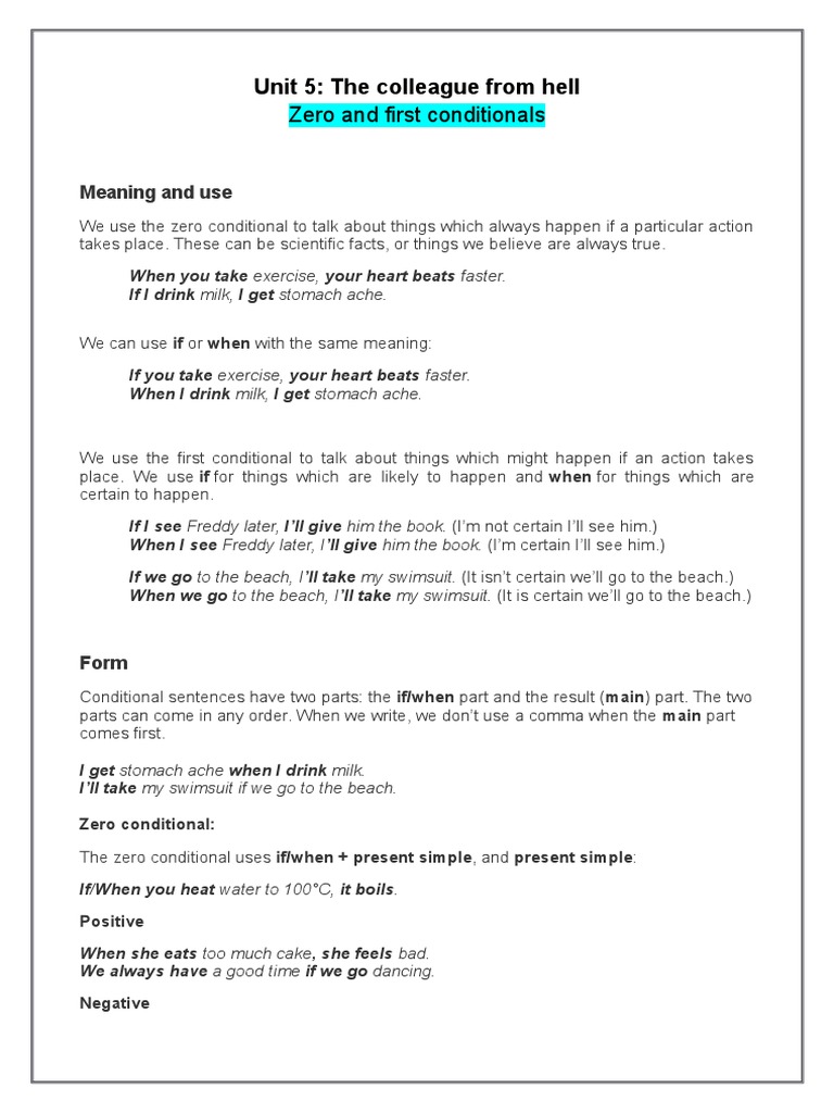 ZERO AND FIRST CONDITIONAL EXPLANATION PDF visual data 4