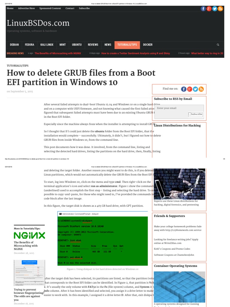 How To Delete GRUB Files From A Boot EFI Partition in Windows 10