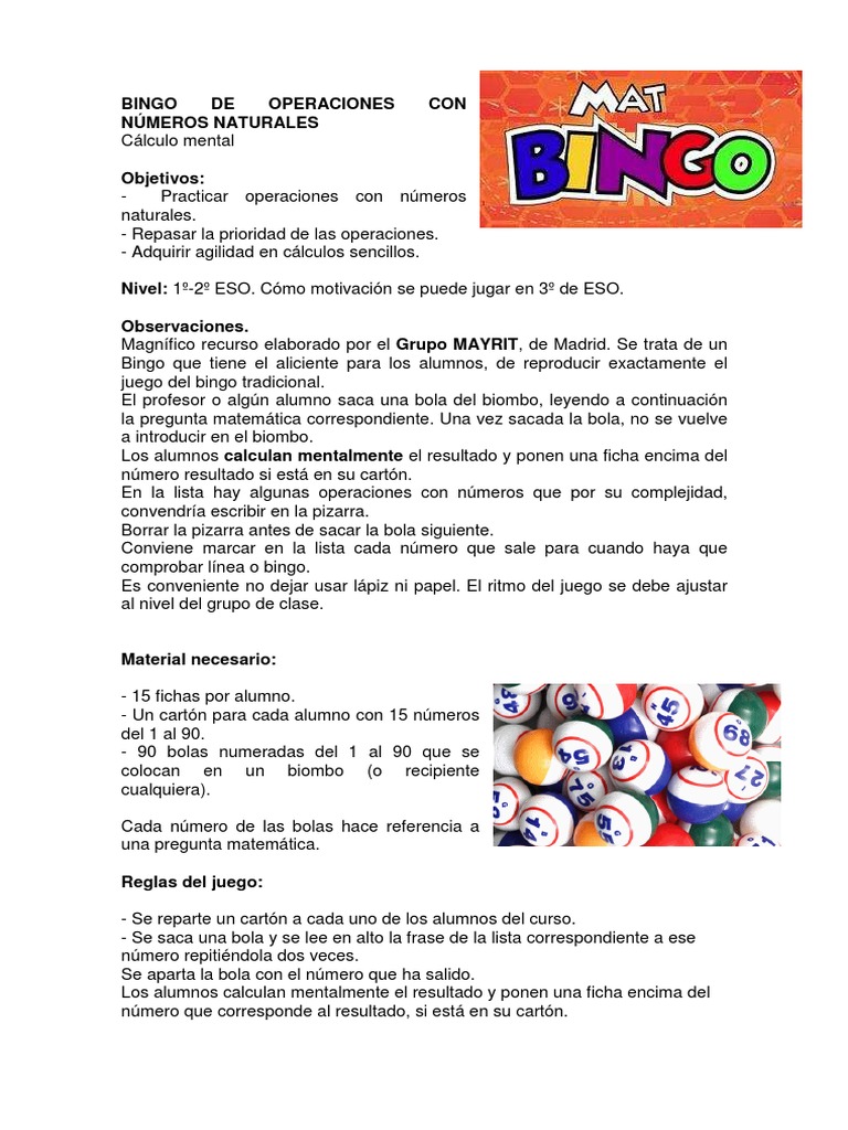 Instrucciones Bingo  Bolas
