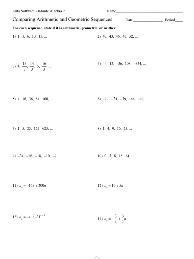 geometric sequences and exponential functions worksheet Intended For Arithmetic And Geometric Sequences Worksheet