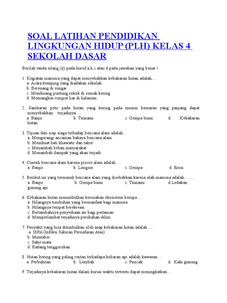 Soal Latihan Pendidikan Lingkungan Hidup Docx