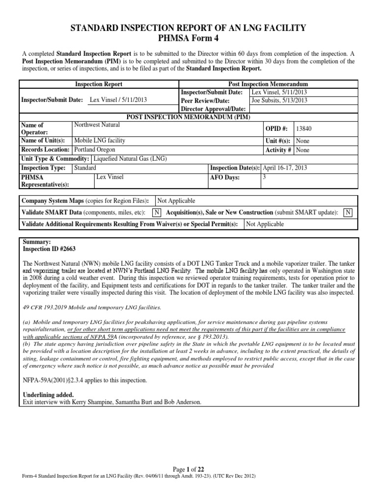 LNG Facility Inspection Report Summary | PDF | Liquefied Natural Gas ...