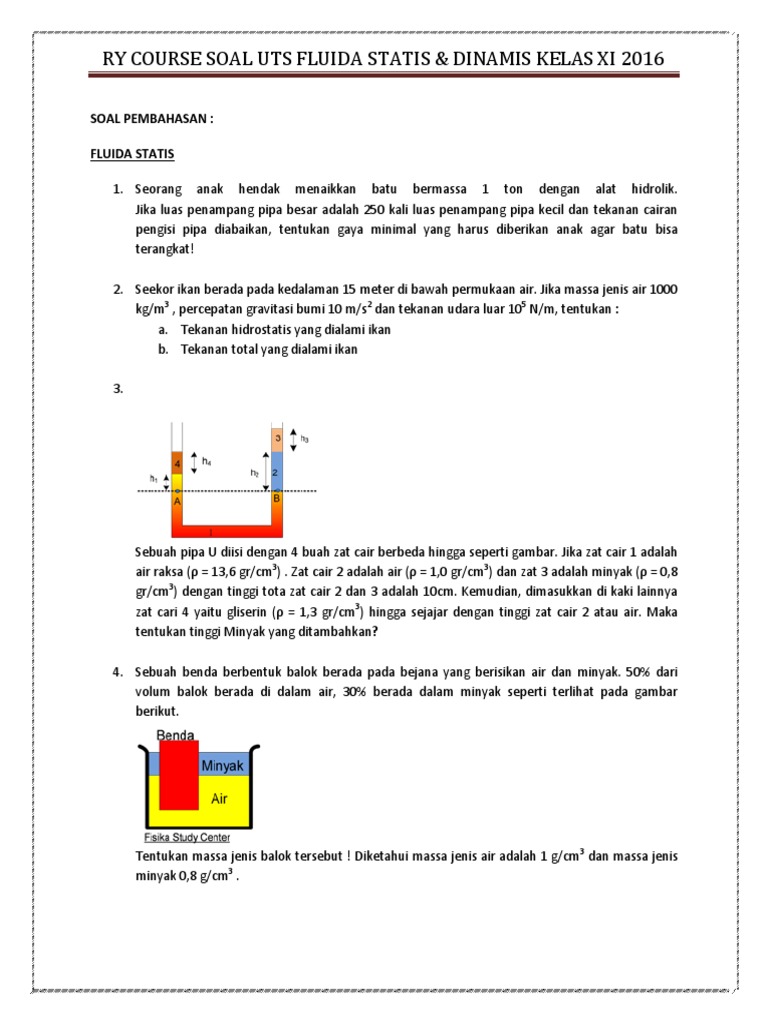  Soal UTS Fluida Statis Dinamis FISIKA Kelas XI 2020 1 