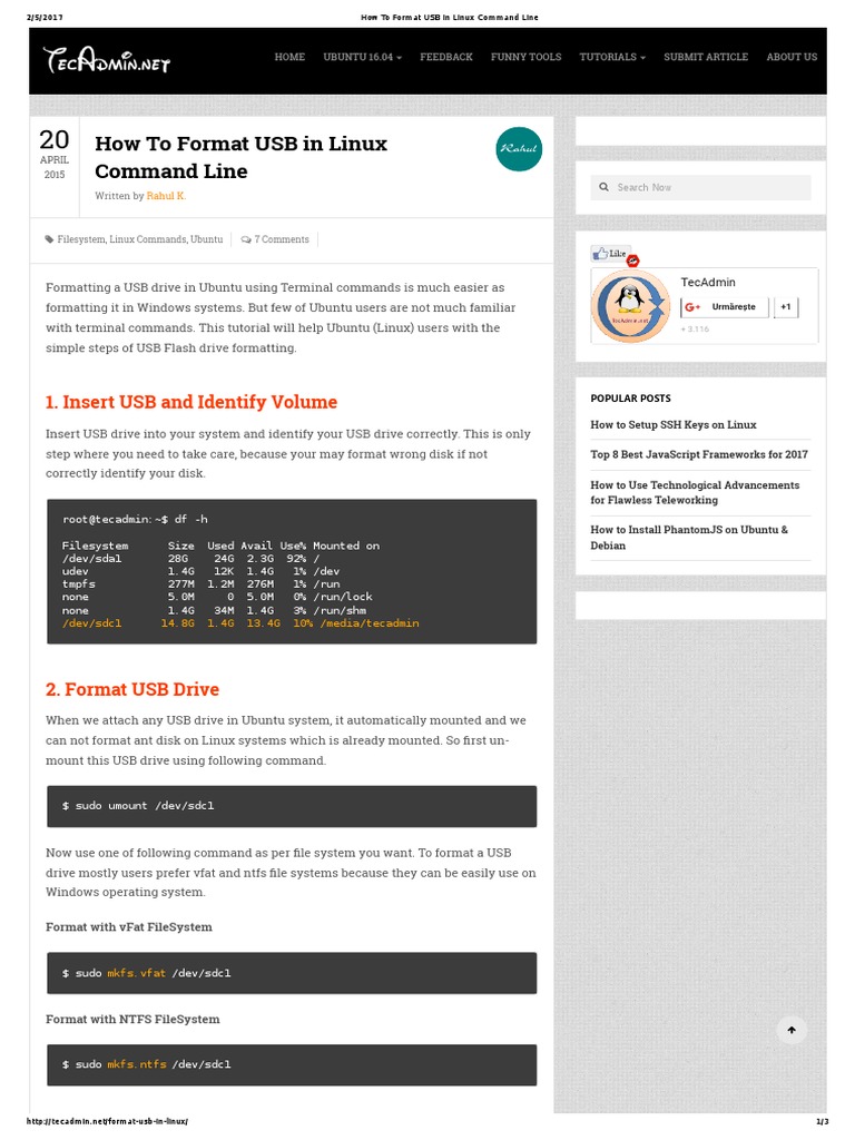 How To Format USB in Linux Command Line Download Free PDF Usb Flash