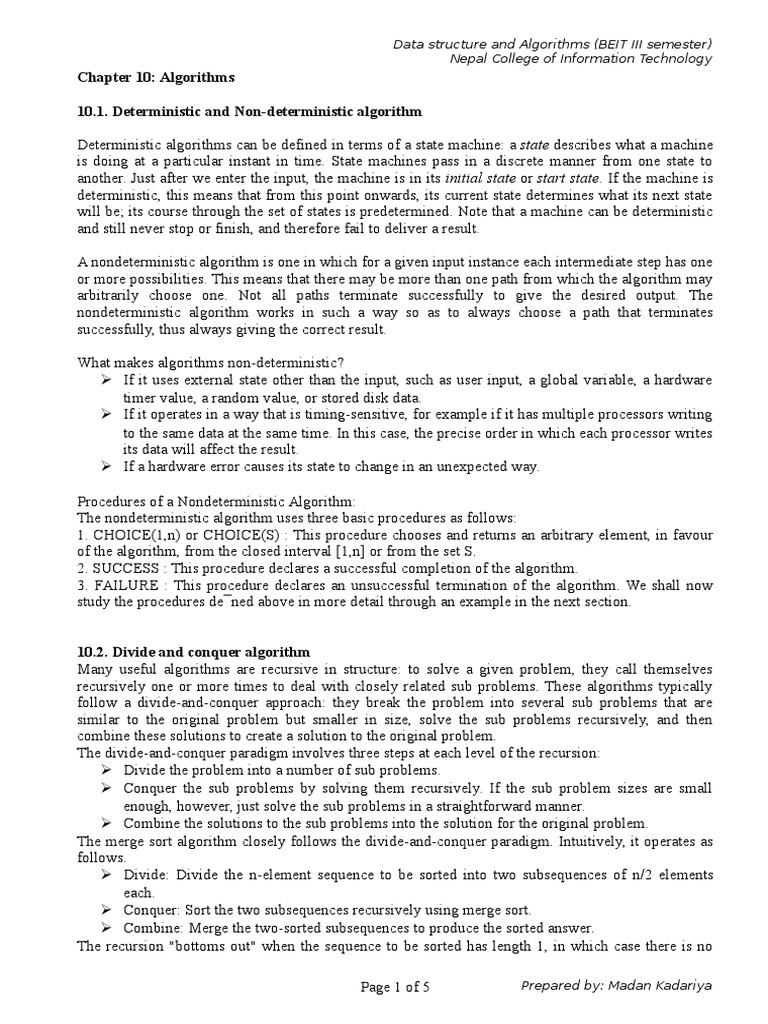 Chapter 10: Algorithms 10.1. Deterministic and Non-Deterministic ...