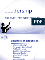 Leadership: As Level: Business Studies