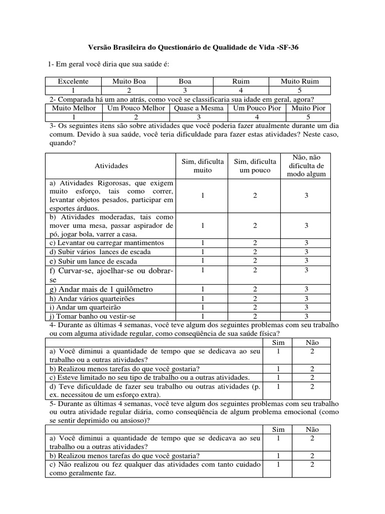 Score Sf 36 Pdf | SF-36 Questionnaire au patient # de dossier Date – MENXBY