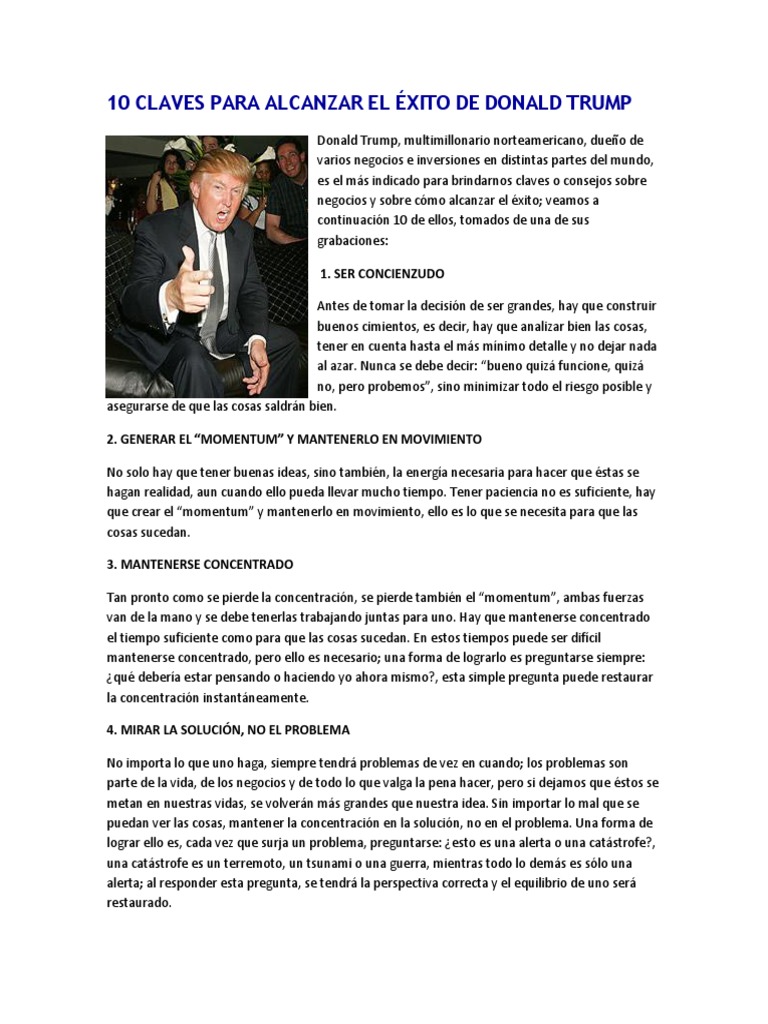 10 Claves para Alcanzar El Exito - Donald Trump PDF | PDF | Negociación ...