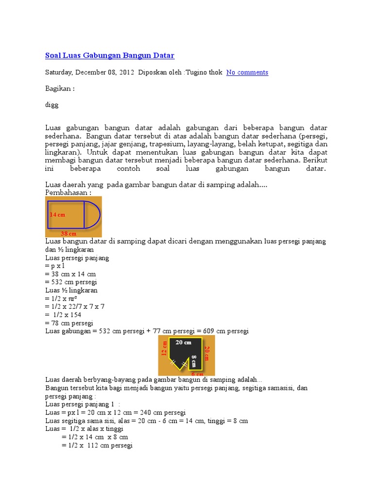 Soal Luas Gabungan Bangun Datar