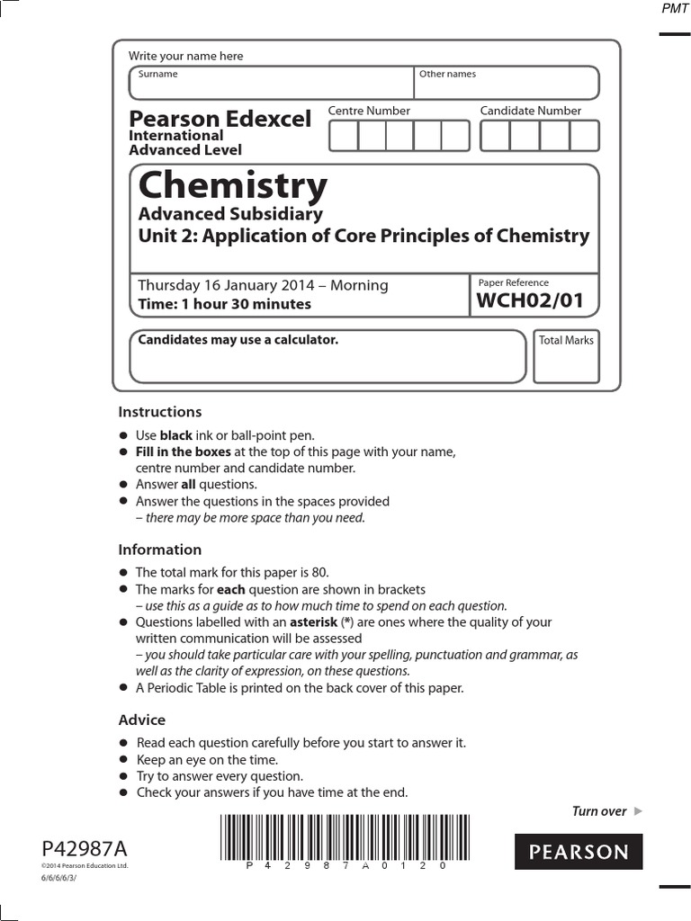 January 2014 (IAL) QP - Unit 2 Edexcel Chemistry a-level | Ion ...