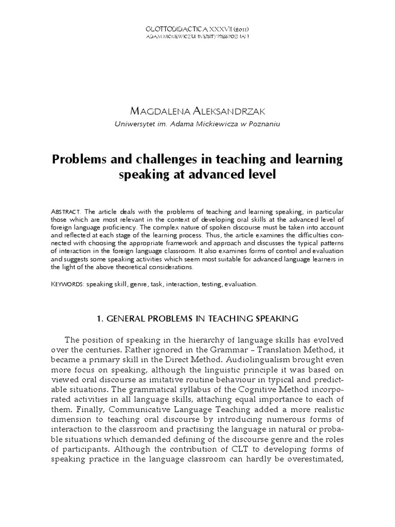 Advanced Language Speaking Skills | PDF | Educational Assessment ...