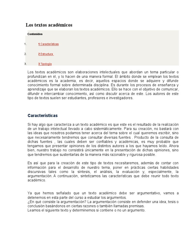 Los Textos Académicos Ensayos Argumento