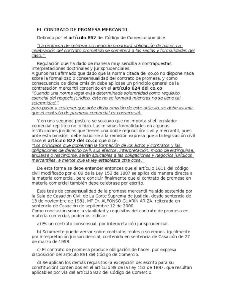 El Contrato de Promesa Mercantil Caso de ley