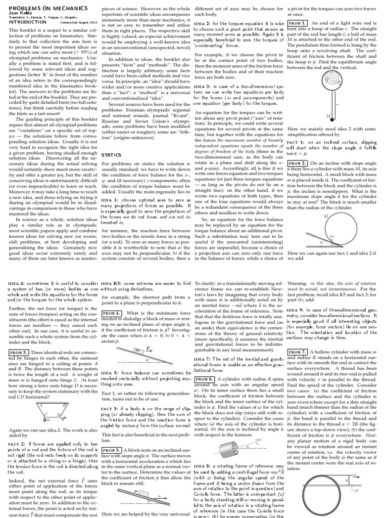 Probems in Mechanics PDF | PDF