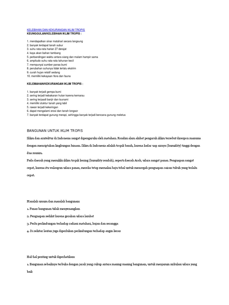 Kelebihan Dan Kekurangan Iklim Tropis Pdf