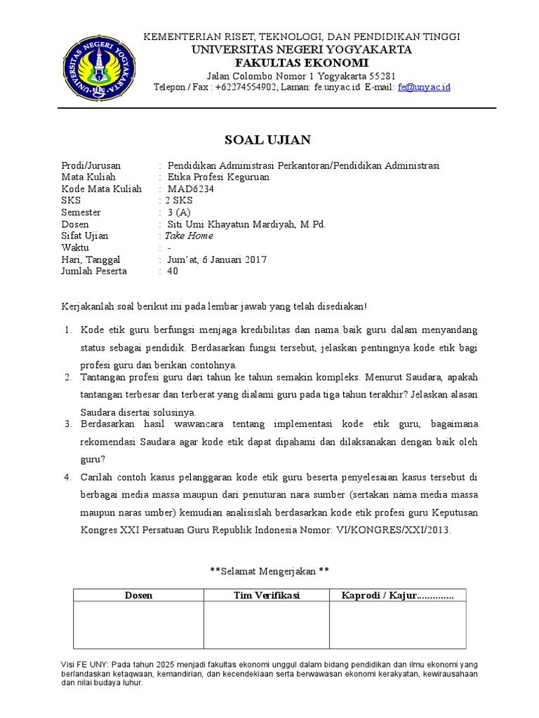 Soal Uas Etika Profesi Keguruan 2016