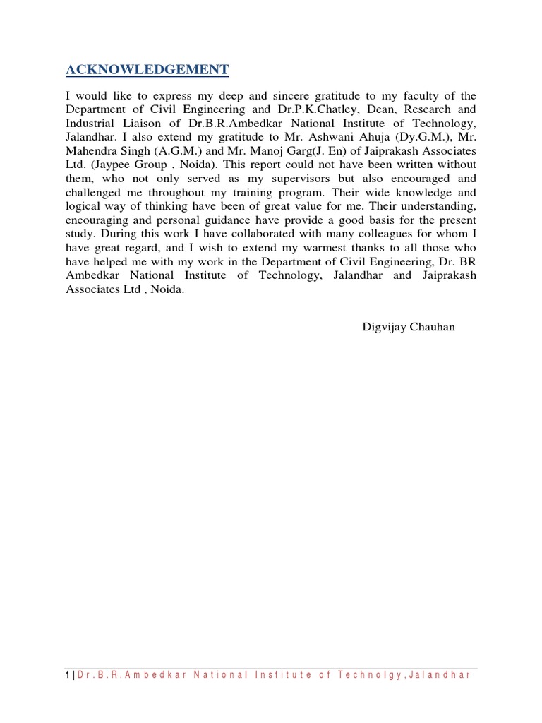 Acknowledgements for Civil Engineering Report | PDF