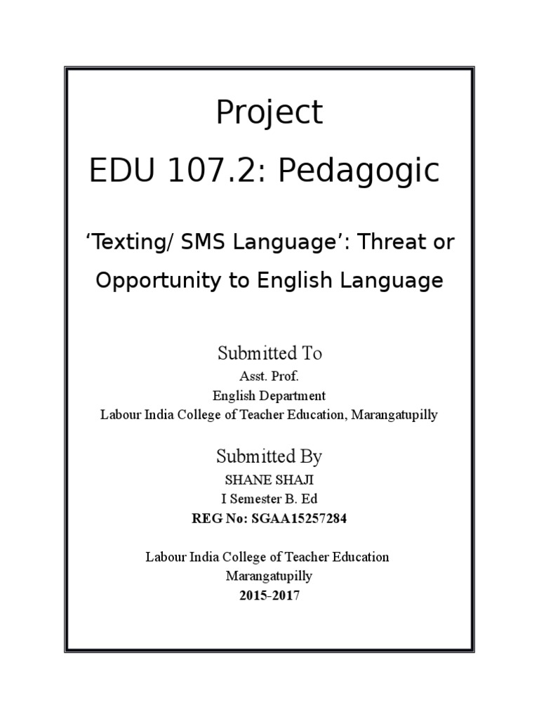 B Ed Project Front Page