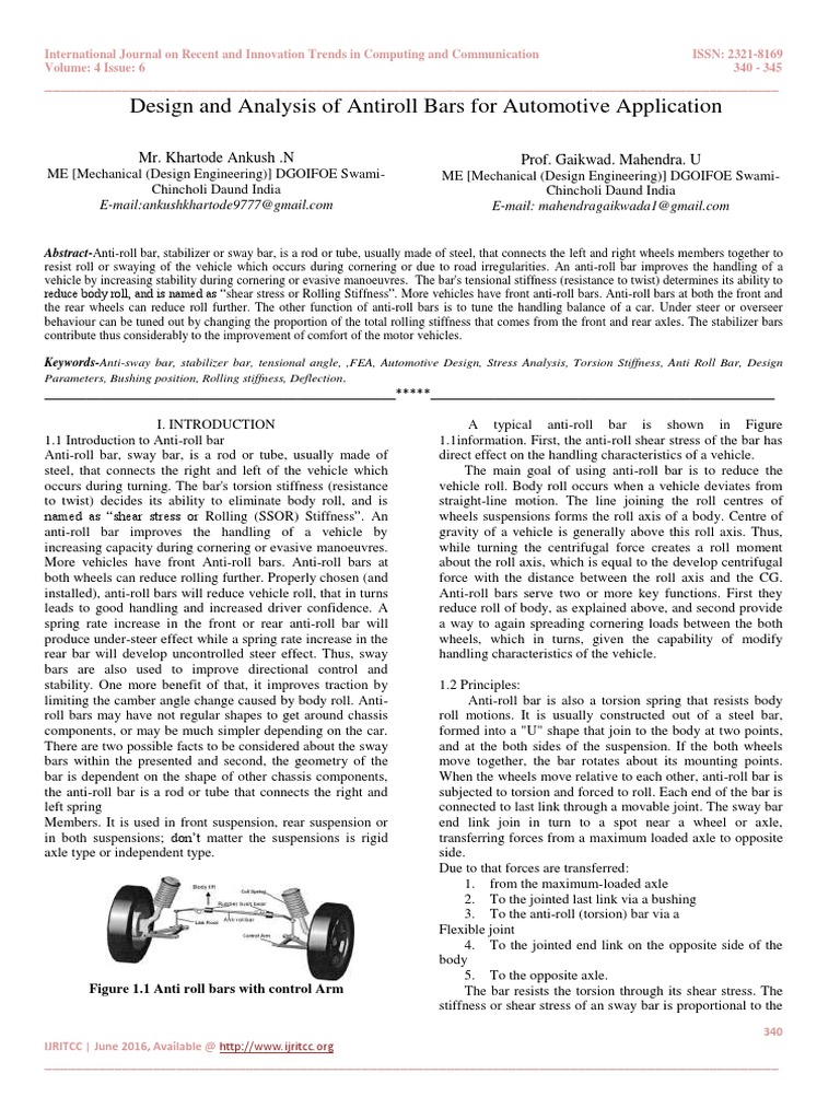 Anti-Roll Bar Design for Vehicles | PDF