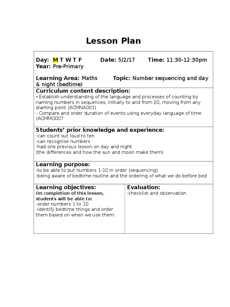 Lesson Plan Maths 1 | PDF | Lesson Plan | Education Theory