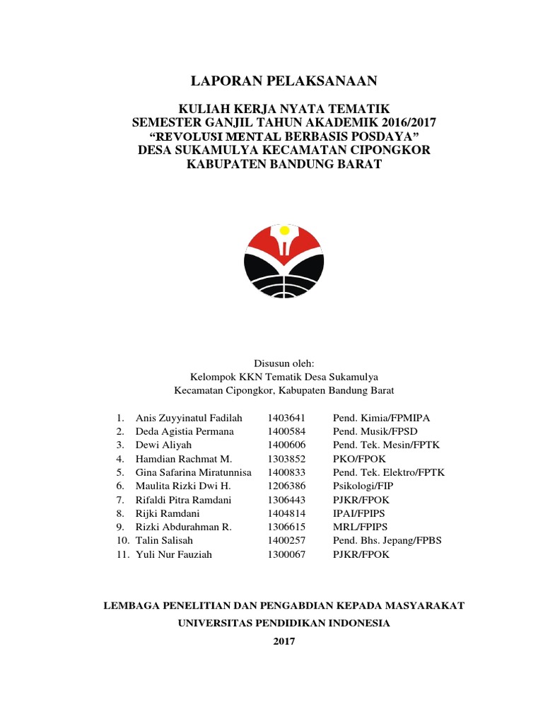 Contoh Laporan Kkn Tematik Revolusi Mental Upi 2017 Desa Sukamulya Cipongkor Bandung Barat