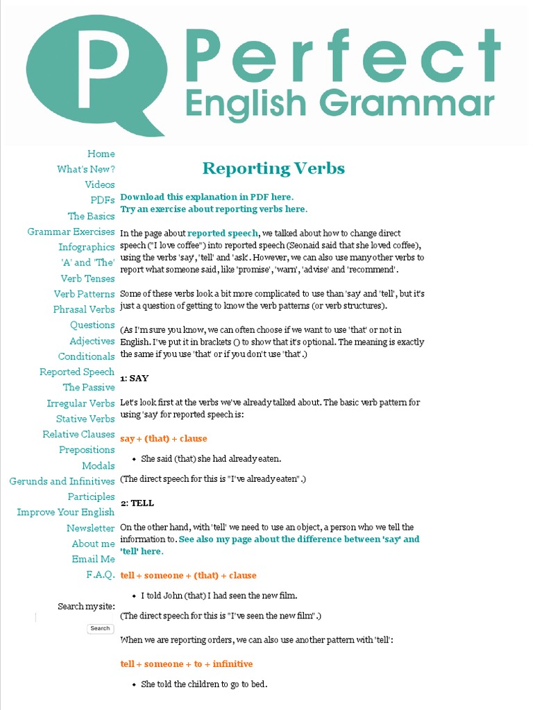 Reporting Verbs Verb Clause