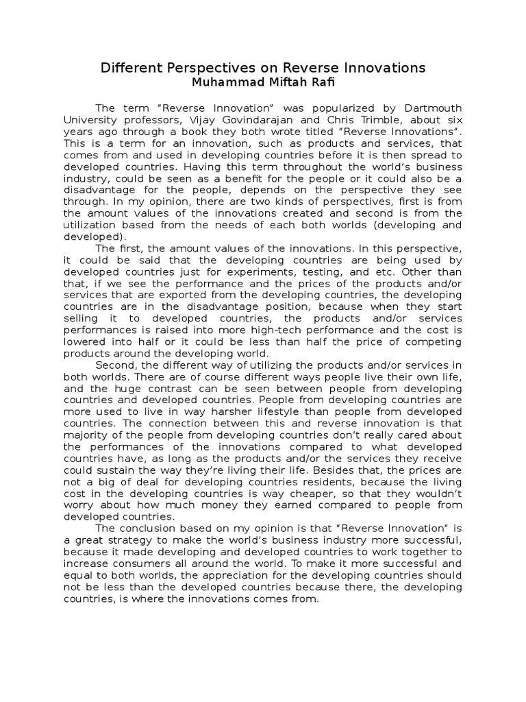 Understanding Reverse Innovation Perspectives | PDF | Innovation ...