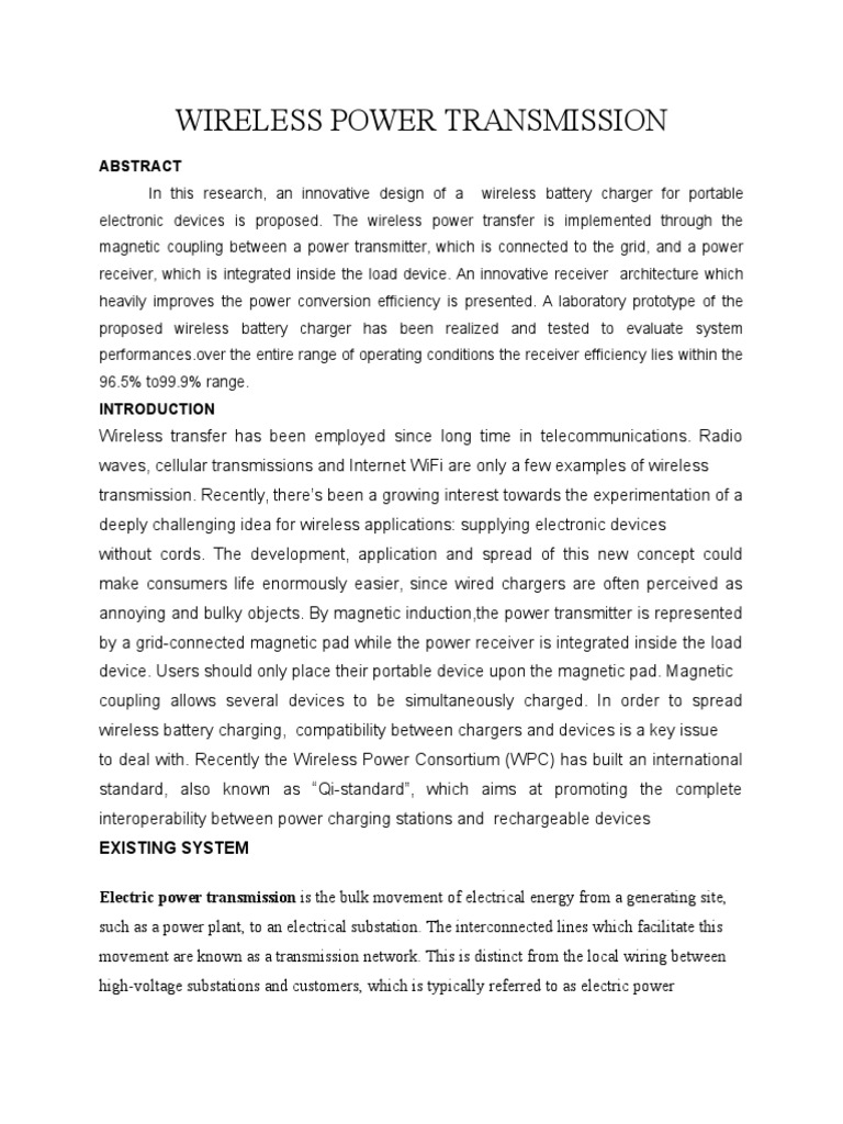 Wireless Power Transmission | PDF | Electrical Grid | Electric Power ...