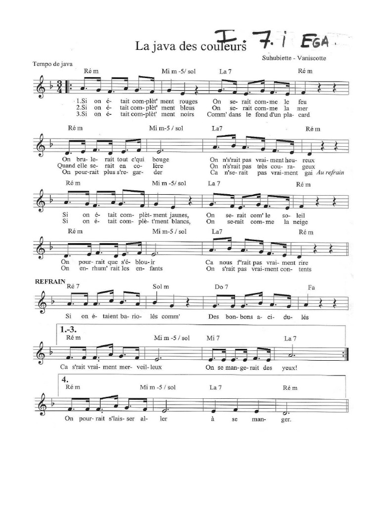 La Java Des Couleurs Partition PDF