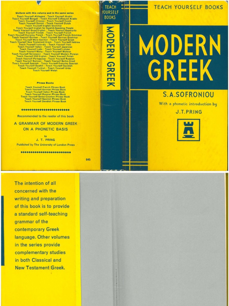Modern Greek, Teach Yourself (Sofroniou) | PDF