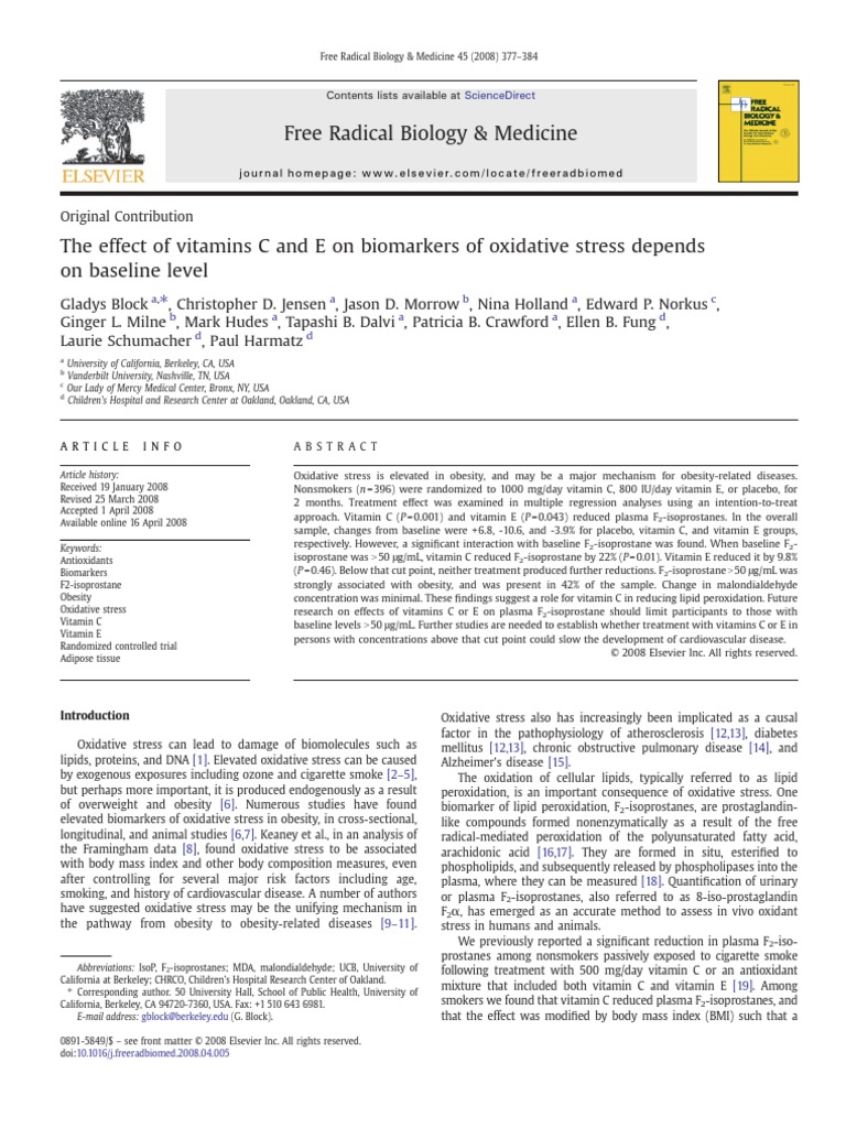 The Effect of Vitamin C and E On... | PDF | Vitamin E | Obesity