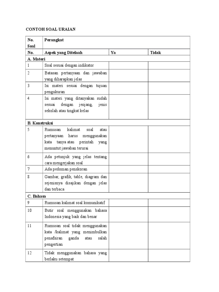 Contoh Soal Evaluasi Uraian Pg