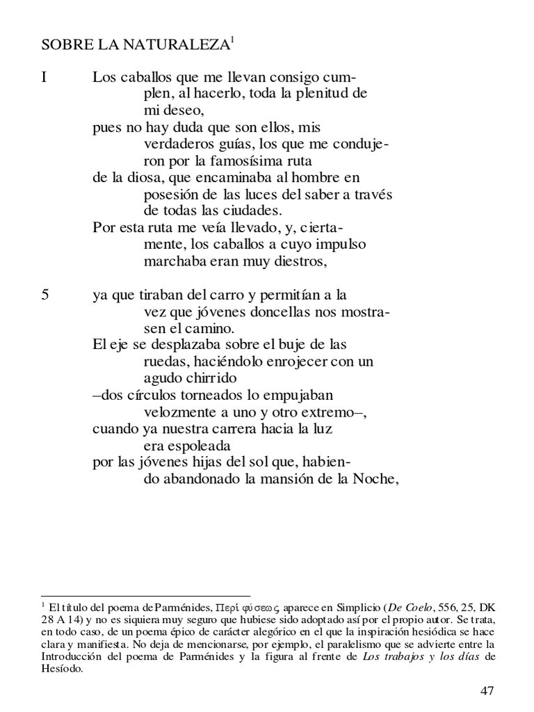 Sobre La Naturaleza Poema de Parménides Editorial Folio Existencia Verdad