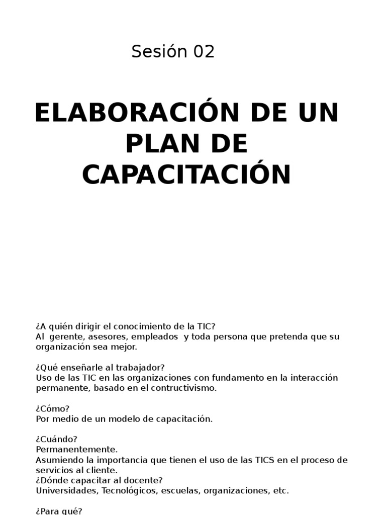 Sesión 02 Elaboración de Un Plan de Capacitación | PDF | Planificación ...